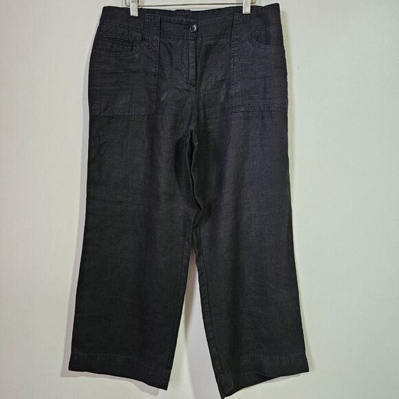 EUC TALBOTS SIGNATURE 100% LINEN BLACK WIDE LEG PANTS SIZE 10 - Picture 1 of 16